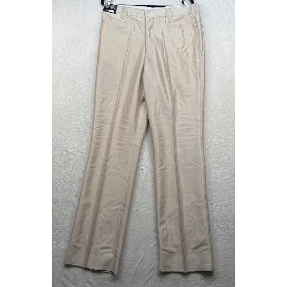 Vintage Western Suit Mens 44R 36 Beige Black Rockabilly Deadstock Set